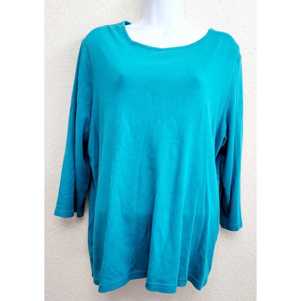 Kim Rogers Woman Blue Teal Round Neck Top 1X Plus Lightweight Soft Stretch